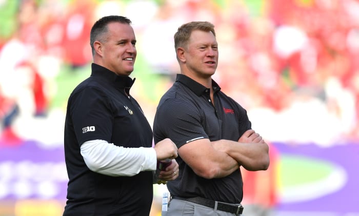 Scott Frost and Pat Fitzgerald 2022 Nebraska vs. Northwestern football USATSI_18937811
